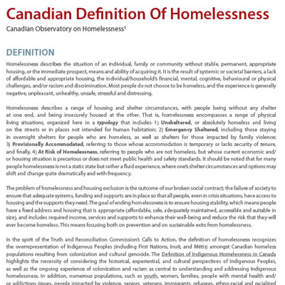 Canadian Definition of Homelessness